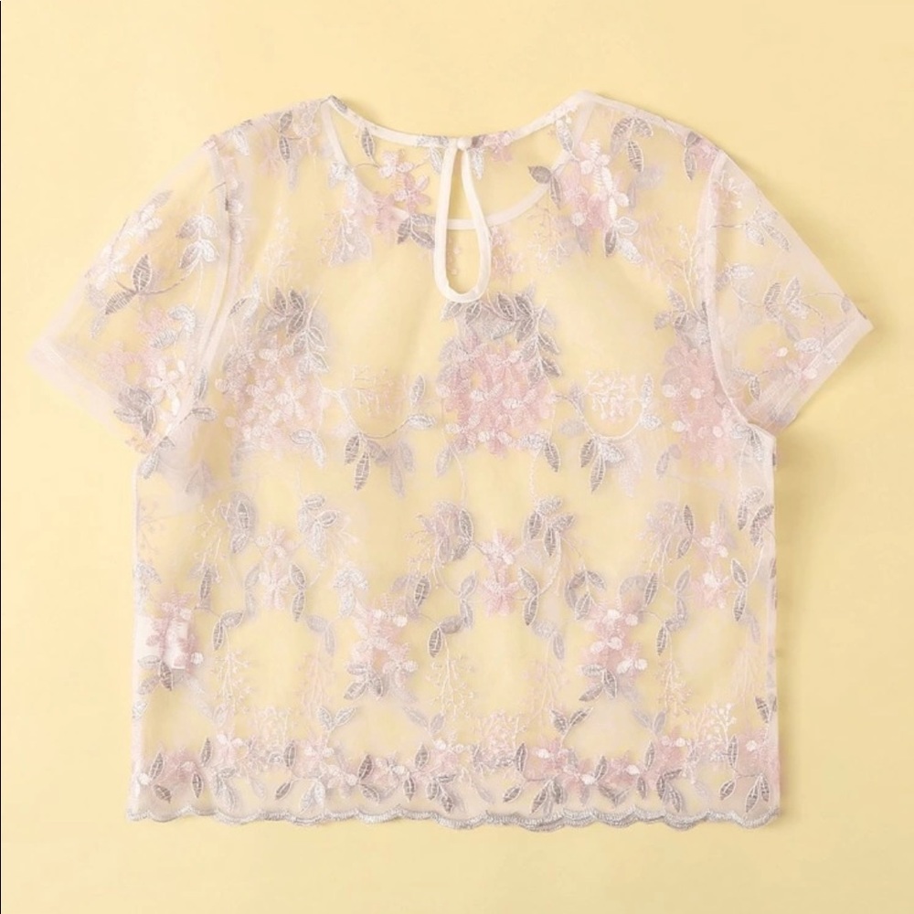 Floral embroidered mesh crop top - Picture 2 of 8